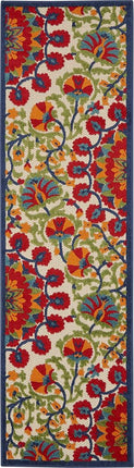 Nourison Aloha Tapis d'intérieur/extérieur rouge/multicolore 0,68 m x 2,43 m, facile à nettoyer, ne perd pas ses poils, pour chambre à coucher, salon, salle à manger, terrasse, jardin, patio (2x8)
