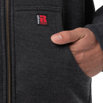 Sudadera con capucha y cremallera con sherpa térmico para hombre Wrangler, carbón jaspeado/negro, 3XL