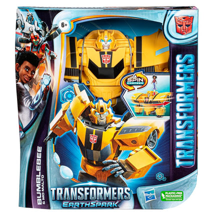Transformers Toys EarthSpark Spin Changer Bumblebee 20-cm Action Figure with Mo Malto 5-cm Action Figure, for Ages 6 and Up