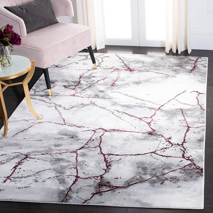 SAFAVIEH Contemporary Rug for Living Room, Dining Room, Bedroom - Craft Collection, Short Pile, in Grey and Wine, 79 X 152 cm