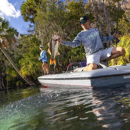 HUK Men's Standard Pursuit Pattern Crew Sleeve, Performance Shirt, Mossy Oak-Calmwater Silver Sky