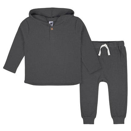 Gerber baby-boys Toddler 2-piece Waffle Hooded Top & Jogger Set, Grey, 12 Months
