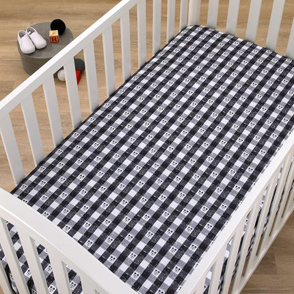 Disney Mickey Mouse - Black, White and Gray Plaid Nursery Fitted Crib Sheet