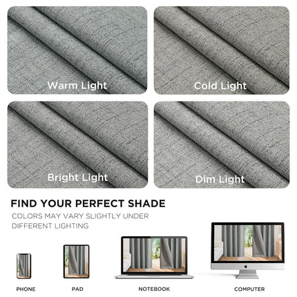 Joydeco 100% Blackout Curtains 108 inches Long Natural Linen Drapes 2 Panels Set Burg for Bedroom Living Room Black Out Darkening Curtain Thermal Insulated Back tab Rod Pocket(52x108 inch,Light Grey)