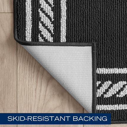 Nautica – Runner Rug | Indoor Runners for Hallways and Entry Rugs| Non-Slip and Non-Skid Entry and Kitchen Door Mat| Machine Washable Entryway Carpet Rugs | 2'2" x 5' | Rope Border Black
