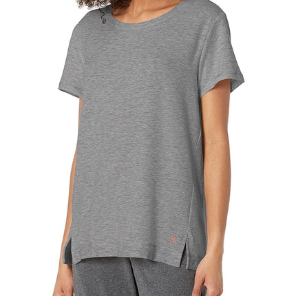 HUE Women's Solid French Terry Short Sleeve Lounge Tee, Medium Grey Heather