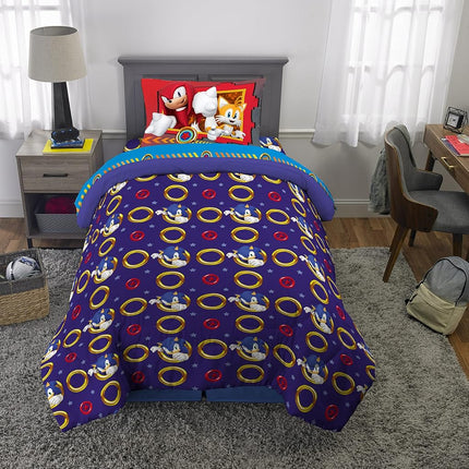 Juego de edredón y sábanas supersuaves para niños Franco, 4 piezas tamaño Twin, Sonic The Hedgehog, Anime