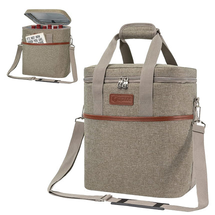 OPUX 6 Bottle Carrier Tote | Insulated Padded Wine Cooler Bag for Travel. Picnic, BYOB | Portable Leakproof Wine Tote Bag for Dinner, Party, Christmas, Wine Gift for Women, Men (Heather Taupe)