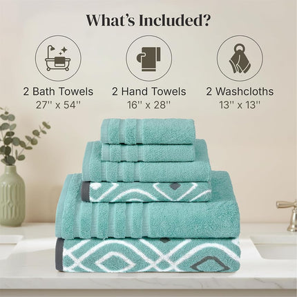 Pacific Coast Textiles 6 Pc Yarn Dyed Towel Oxford Aqua, 6-Piece, 40.6 x 25.4 x 12.7 cm