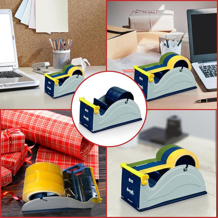 GGR Supplies T.R.U. ET-337 Blue/Grey Premium Multi-Roll Steel Desk Top Tape Dispenser: 3 in. Wide (3 in. Core)