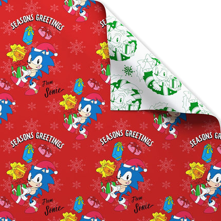 American Greetings Reversible Christmas Wrapping Paper for Kids, Sonic the Hedgehog (1 Roll, 75 sq. ft.)