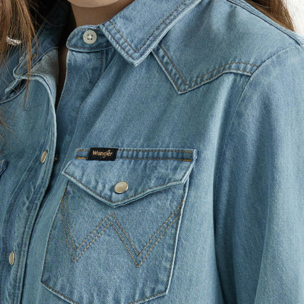 Chemise en jean à boutons-pression pour femme Wrangler Boyfriend, coloris Glacier, taille XL