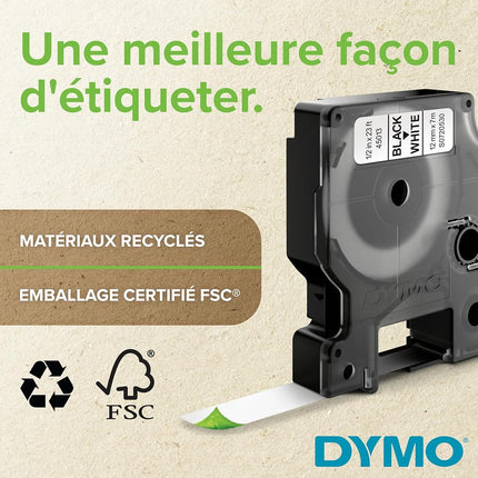DYMO Authentic D1 Durable Labels | White Print on Black Tape | 12 mm x 3 m | Labelling Tape for LabelManager Label Makers