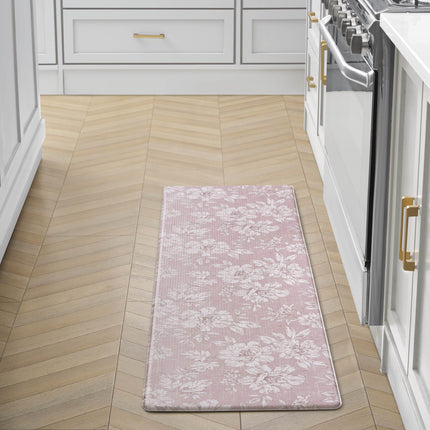Laura Ashley - Anti-Fatigue Kitchen Mat, Iris Floral Design, Stain, Water & Fade Resistant, Cooking & Standing Relief, Non-Slip Backing, Measures 17.5" x 60", Soft Pink Iris