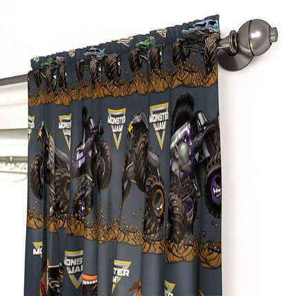 Monster Jam Tracks Rideaux 160 cm – Magnifique décoration de chambre et installation facile, parure de lit – Rideaux avec 2 embrasses, lot de 4 pièces (produit officiel Monster Jam)