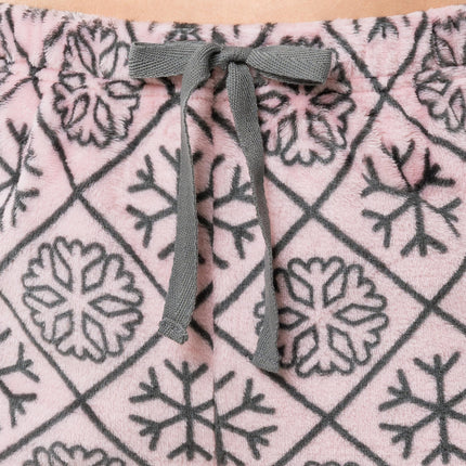 Fruit of the Loom Women's Sueded Jersey Crew Top and Fleece Pant Sleep Set, Heather Grey/Snowflake, 3X