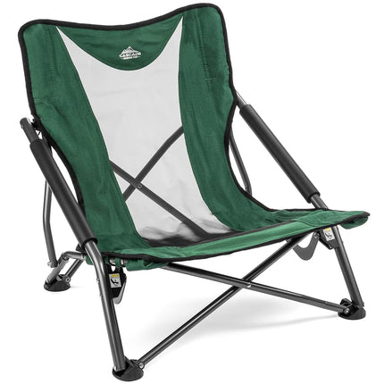 Cascade Mountain Tech Camping Chair - Low Profile Folding Chair for Camping, Beach, Picnic, Barbeques, Sporting Event with Carry Bag, Black