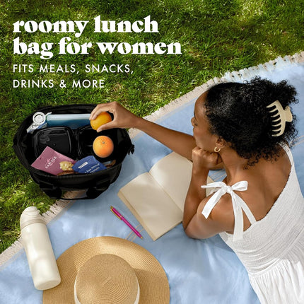 Fit & Fresh Neoprene Lunch Bag For Women, Insulated Womens Lunch Bag For Work, Tear & Stain Resistant Large Lunch Box For Women With Containers and Ice, Machine Washable Remi Lunch Bag, Black