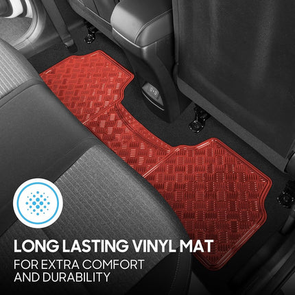 BDK Metallic Chrome Car Floor Mats All-Weather Universal Fit Automotive Floor Mats for Cars SUVs, Floor Mats for Trucks, Car Mats Full Set Front & Rear, Non-Slip Shiny Durable Heavy Duty - Red