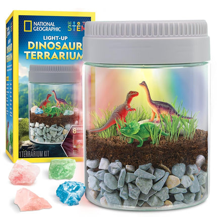 Kit Terrarium Dinosaures National Geographic pour Enfants – Terrarium Lumineux Multicolore, Créez un Habitat de Dinosaures avec de Vraies Plantes et Plus Encore, Kit Scientifique, Jouets Dinosaures pour Enfants