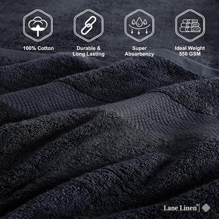 LANE LINEN 4 Pack Bath Towel Sets for Bathroom - 100% Cotton Bathroom Towels, Ultra Soft Cotton Towels, Quick Dry Bath Towels for Bathroom, Premium Spa Quality Bath Towel Set (28" x 54") - Black
