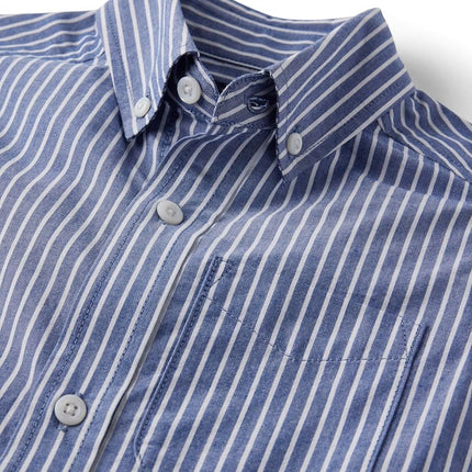 The Children's Place Boys' Short Sleeve Poplin Button Down Shirt, Blue Stripe, X-Small