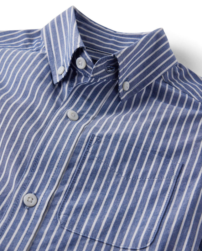 The Children's Place Boys' Short Sleeve Poplin Button Down Shirt, Blue Stripe, X-Small