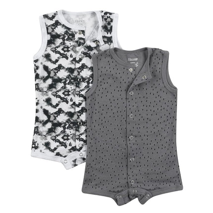 Hanes mamelucos sin mangas Ultimate para bebés unisex para niños y niñas, paquete de 2, juego estampado gris y negro, 18-24 meses
