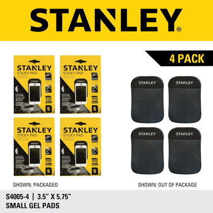 STANLEY S4005 Almohadilla de gel antideslizante extrafuerte para salpicadero, 3.5" x 5.75", para teléfono móvil, tableta, GPS, llaves o gafas de sol, paquete de 4