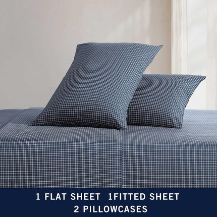 Nautica - Twin XL Sheets, Premium Cotton Percale Bedding Set, Plaid Home Decor, Oeko-Tex Certified (Reece Plaid Navy, Twin XL)