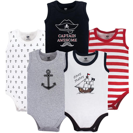 Hudson Baby Unisex Baby Cotton Sleeveless Bodysuits, Pirate Ship, 3-6 Months