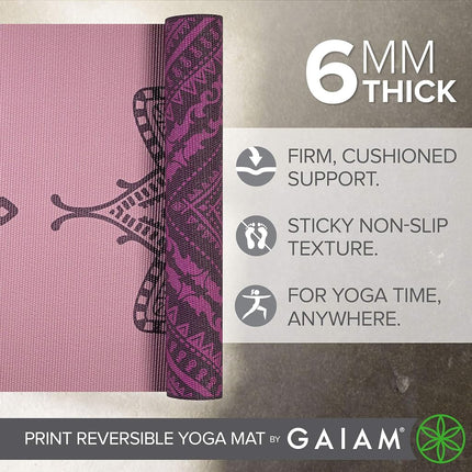 Gaiam Premium Print Reversible Yoga Mat, Inner Peace Lotus, 6mm