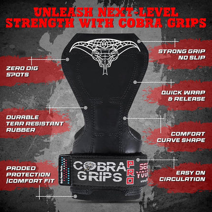 Guantes de levantamiento de pesas Cobra Grips PRO, correas de alta resistencia, alternativa a los ganchos de levantamiento de potencia, para peso muerto con soporte de muñeca acolchado de neopreno ajustable integrado