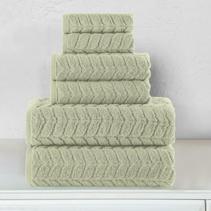 Elegant Comfort Luxury 6-Piece 100% Turkish Cotton Jacquard Braided Textured Premium Hotel Quality Towel Set– Soft and Absorbent, Includes 2 Bath Towels, 2 Hand Towels and 2 Washcloths, Jade Green