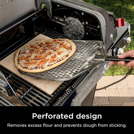 Ninja XSKXLPIZAPEL Pala de pizza perforada FlexFlame de 16'', ligera, aluminio duradero, resistente al calor hasta 315 °C, superficie extragrande, 40.6 cm largo x 1.8 cm ancho x 80.5 cm alto, plateado