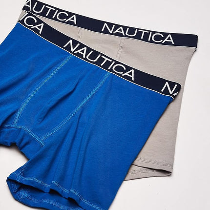 Nautica Men's 3-Pack Classic Cotton Stretch Boxer Briefs, Sea Cobalt/Alloy/Sail Printblack White, M (Pack of 3)