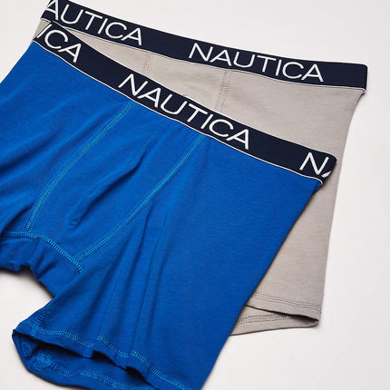 Nautica Men's 3-Pack Classic Cotton Stretch Boxer Briefs, Sea Cobalt/Alloy/Sail Printblack White, M (Pack of 3)