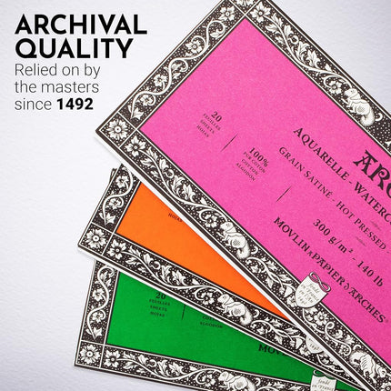 Arches Watercolor Paper Block, Hot Press, 3.9" x 9.8", 140 Pound