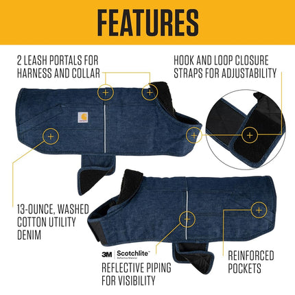 Carhartt Firm Duck Insulated Dog Chore Coat, Durable Weather Resistant Jacket for Cold and Windy Conditions, PFAS Free (Denim), X-Large