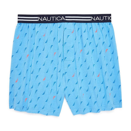 Nautica Men's Classic Cotton Loose Knit Boxer Shorts, Stripe Sail-aero Blue, S