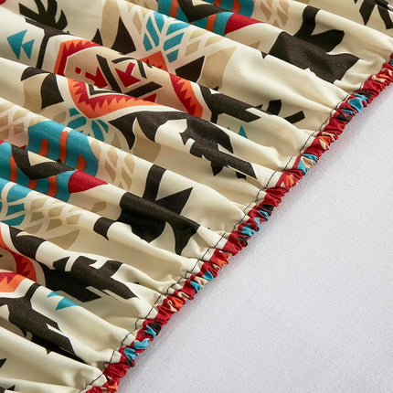 Chezmoi Collection 4-Piece Southwestern Geometric Motif Sheet Set California King Size - Multicolor Red Brown Blue Cream Printed Brushed Microfiber Lightweight Breathable Deep Pocket Bed Sheets