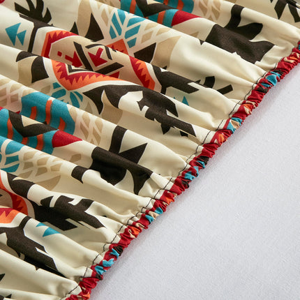 Chezmoi Collection 4-Piece Southwestern Geometric Motif Sheet Set California King Size - Multicolor Red Brown Blue Cream Printed Brushed Microfiber Lightweight Breathable Deep Pocket Bed Sheets