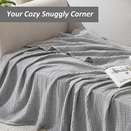 EMME Cotton Muslin Twin XL Blanket Breathable Gauze Soft Lightweight Blankets Adults Gifts for Women (Heather Grey, 167x228cm)