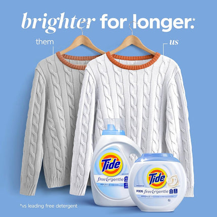 Tide Free & Gentle Liquid Laundry Detergent, 80 Loads, 105 fl oz, Unscented, Dyes and Perfume Free