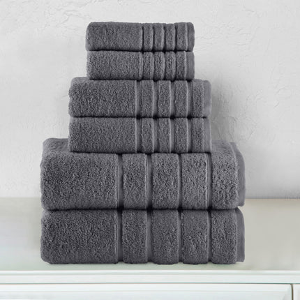 Elegant Comfort 4 Lines Viscose Stripe 6-Piece Premium Towel Set - 100% Turkish Cotton High Absorbent Luxury Bathroom Towels – Includes 2 Washcloths, 2 Hand Towels and 2 Bath Towels Set, Gray