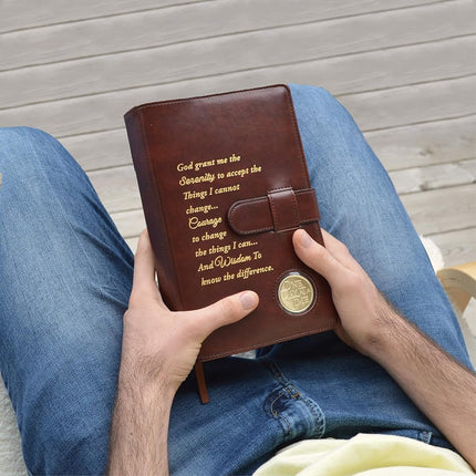Galileo® Double AA Big Book Cover & 12 Steps & 12 Traditions | AA Gift | Alcoholics Anonymous (Serenity Prayer/Coin Pocket/Brown)