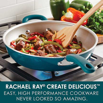 Rachael Ray 12212 Create Delicious Sartén Antiadherente con Asa de Ayuda, Aluminio, Brillo Verde Azulado