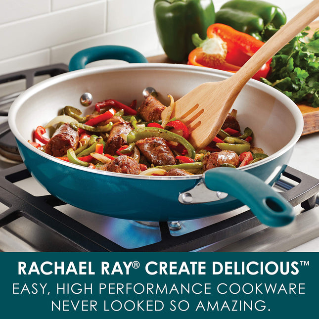 Rachael Ray 12212 Create Delicious Nonstick Fry Pan/Skillet with Helper Handle, Aluminum, Teal Shimmer