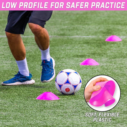 GoSports Premium Sports Cones for Agility Training and Drills - 20 Pack with Tote - Pink