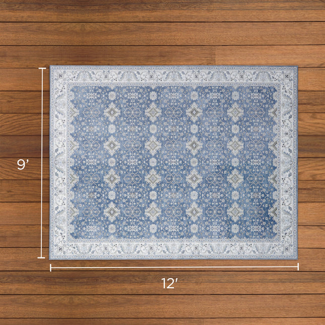 Wyatt & Ash Dream Mink Washable Rug Willa Blue/Taupe Geometric 9' x 12' Area Rug